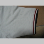 Old School čistá biela polokošela s červenomodrým lemovaním na límcoch a rukávoch 60%bavlna 40%polyester